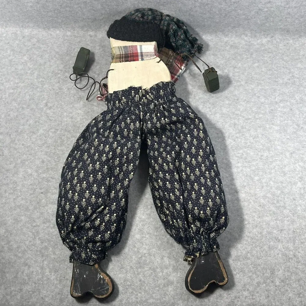 Snowman‎ Wooden Shelf Sitter Plaid Scarf  Knitted Hat Wood Mittens Holiday Decor